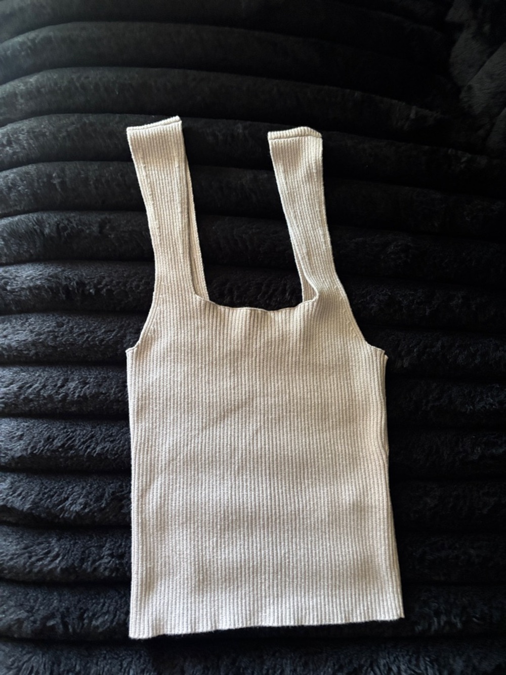Abercrombie & Fitch Ribbed Square-Neck Tank Top in Cream